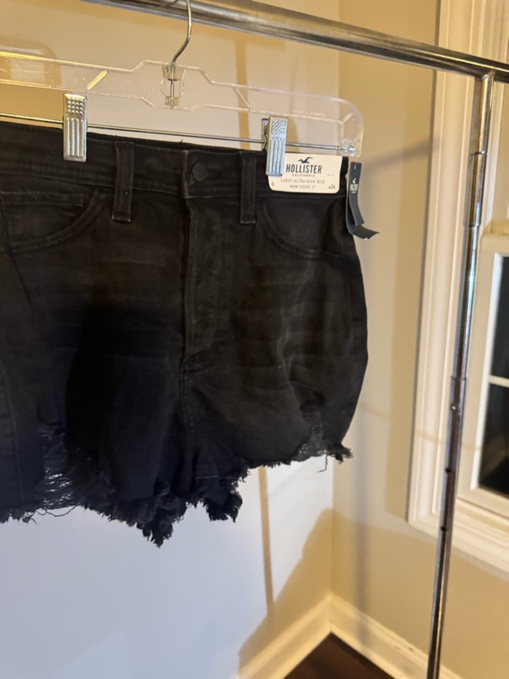 Hollister Black Frayed Hem Denim Cutoff Shorts